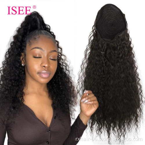 2021 hot sale natural wrap around drawstring ponytail human hair extension,10-36"inch long drawstring curly ponytail Hair